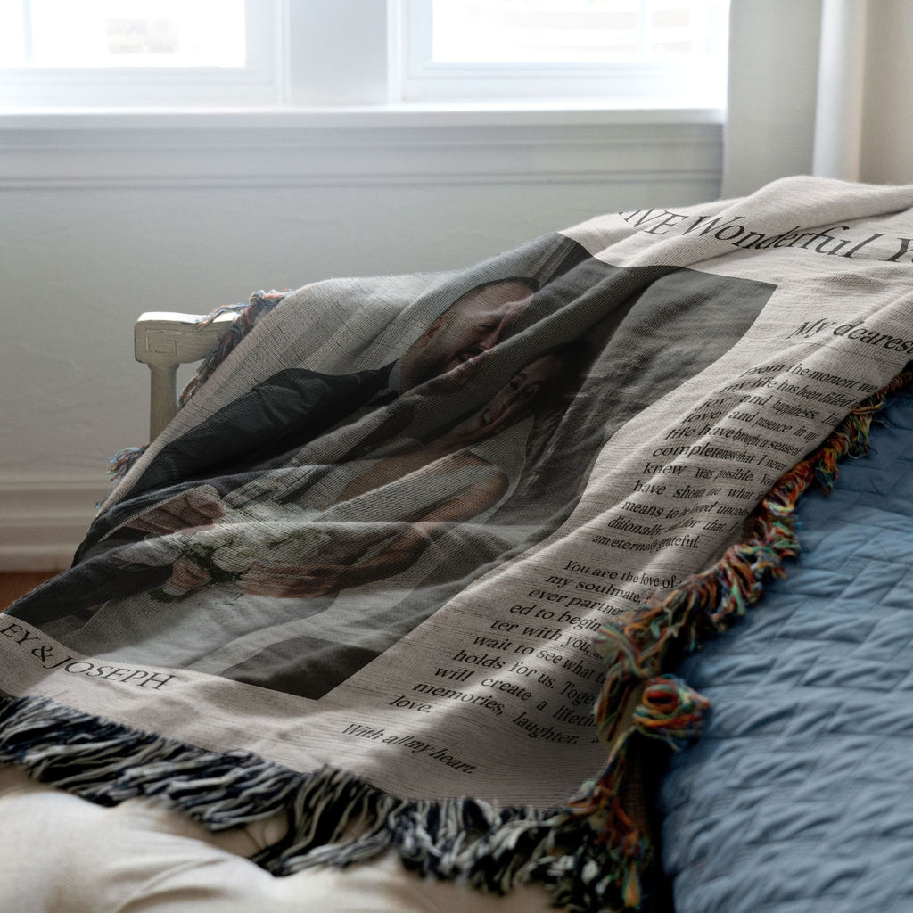 Personalized Wedding Photo Blanket | Custom Anniversary Woven Throw