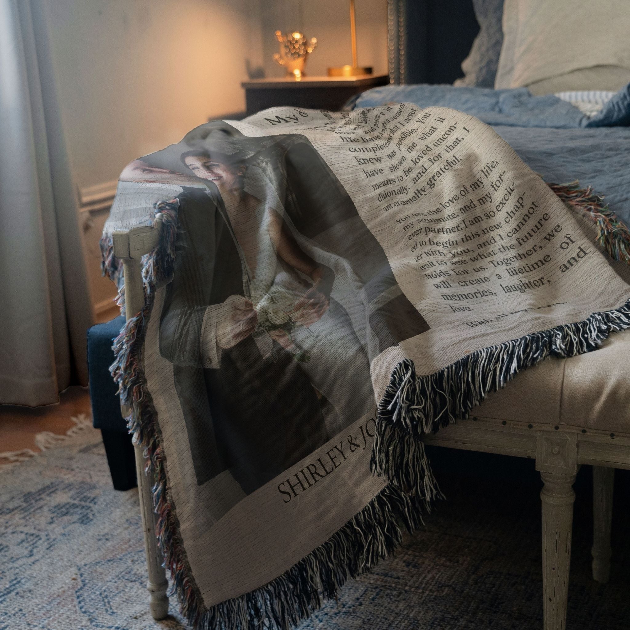 Personalized Wedding Photo Blanket | Custom Anniversary Woven Throw