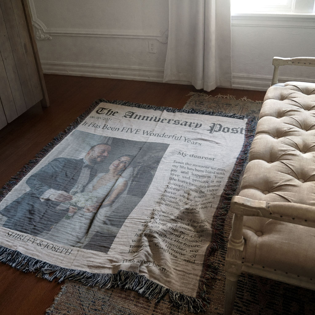Personalized Wedding Photo Blanket | Custom Anniversary Woven Throw