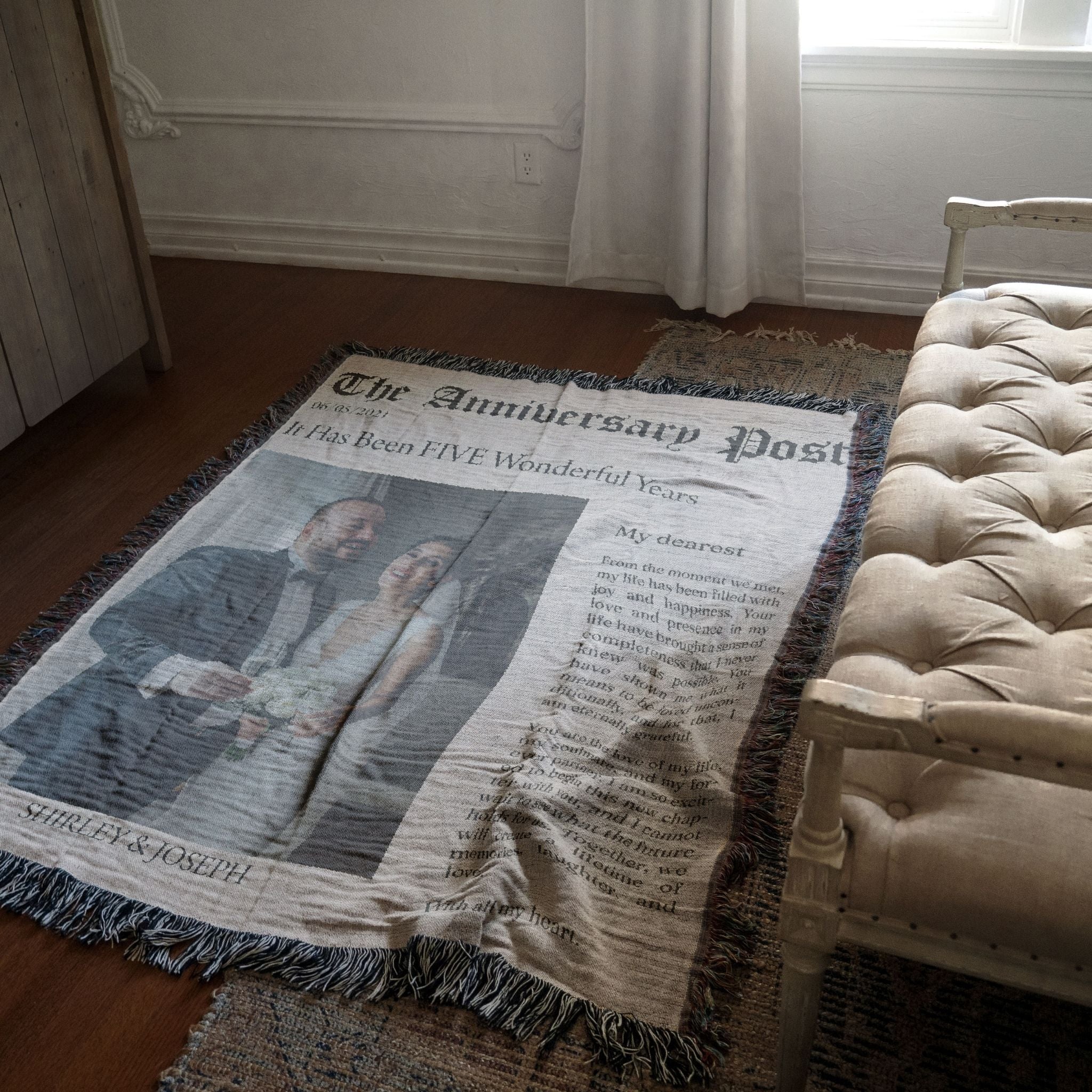Personalized Wedding Photo Blanket | Custom Anniversary Woven Throw