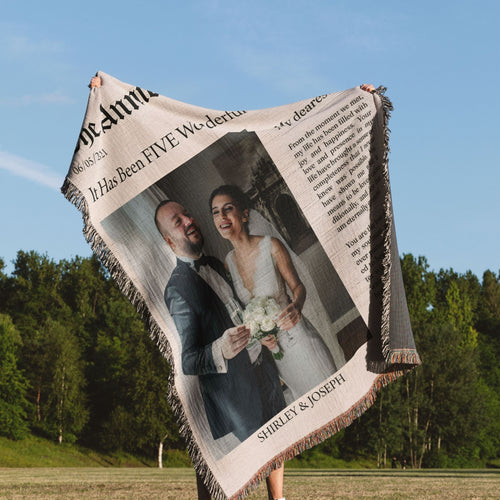 Personalized Wedding Photo Blanket | Custom Anniversary Woven Throw