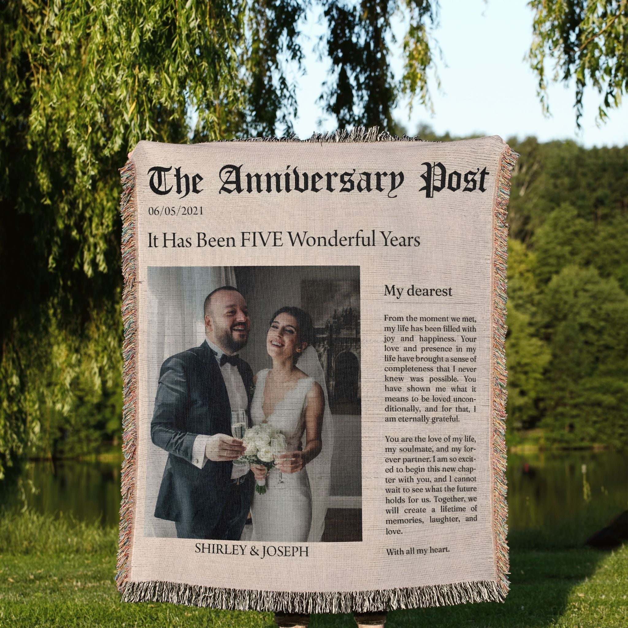 Personalized Wedding Photo Blanket | Custom Anniversary Woven Throw