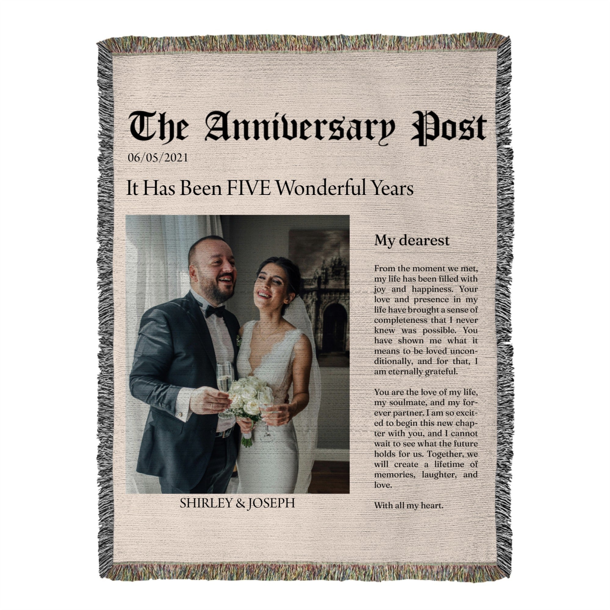 Personalized Wedding, Anniversary Heirloom Woven Blanket