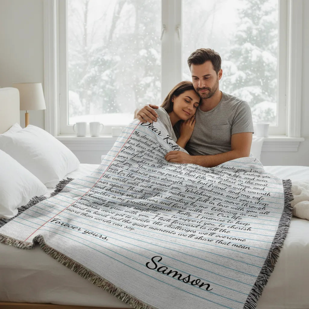 Personalized Love Letter Blanket: Custom Handwriting Woven Heirloom Throw Woven Blanket