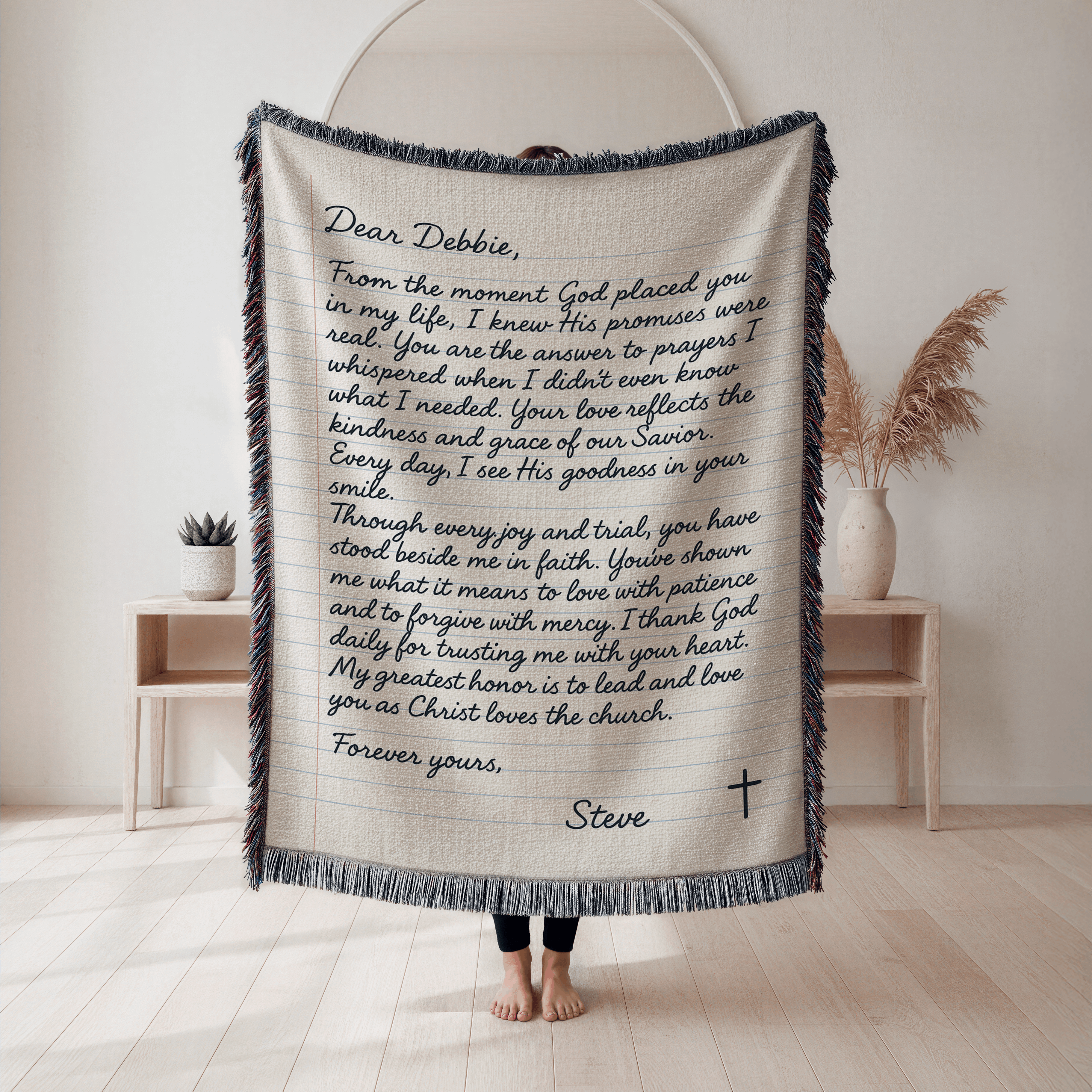 Personalized Christian Letter Heirloom Artwork Woven Blanket