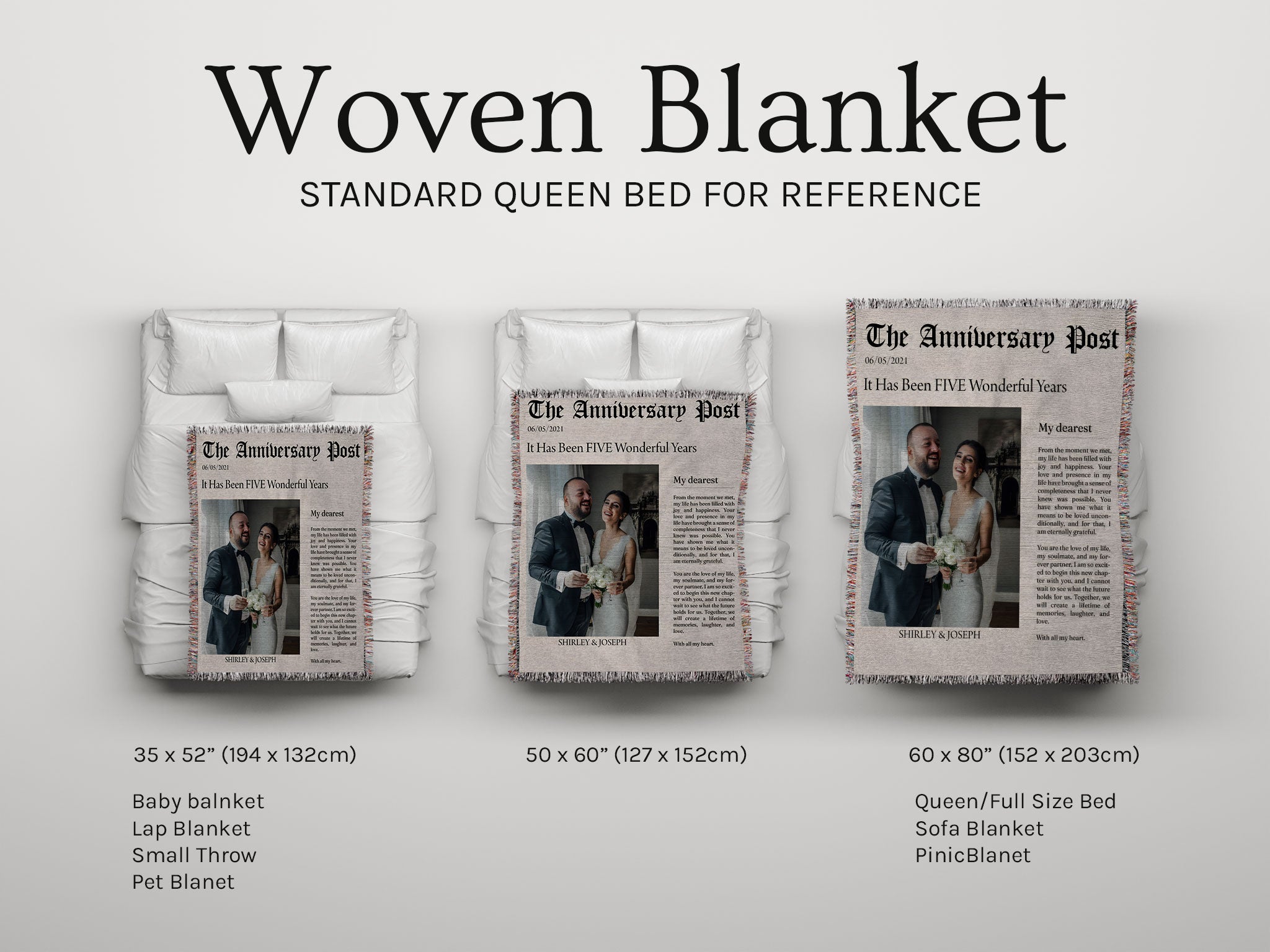 Personalized Wedding Photo Blanket | Custom Anniversary Woven Throw
