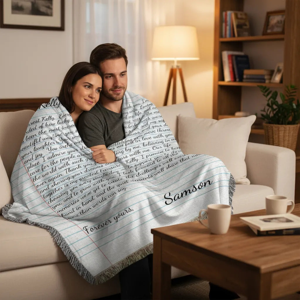 Personalized Love Letter Blanket: Custom Handwriting Woven Heirloom Throw Woven Blanket