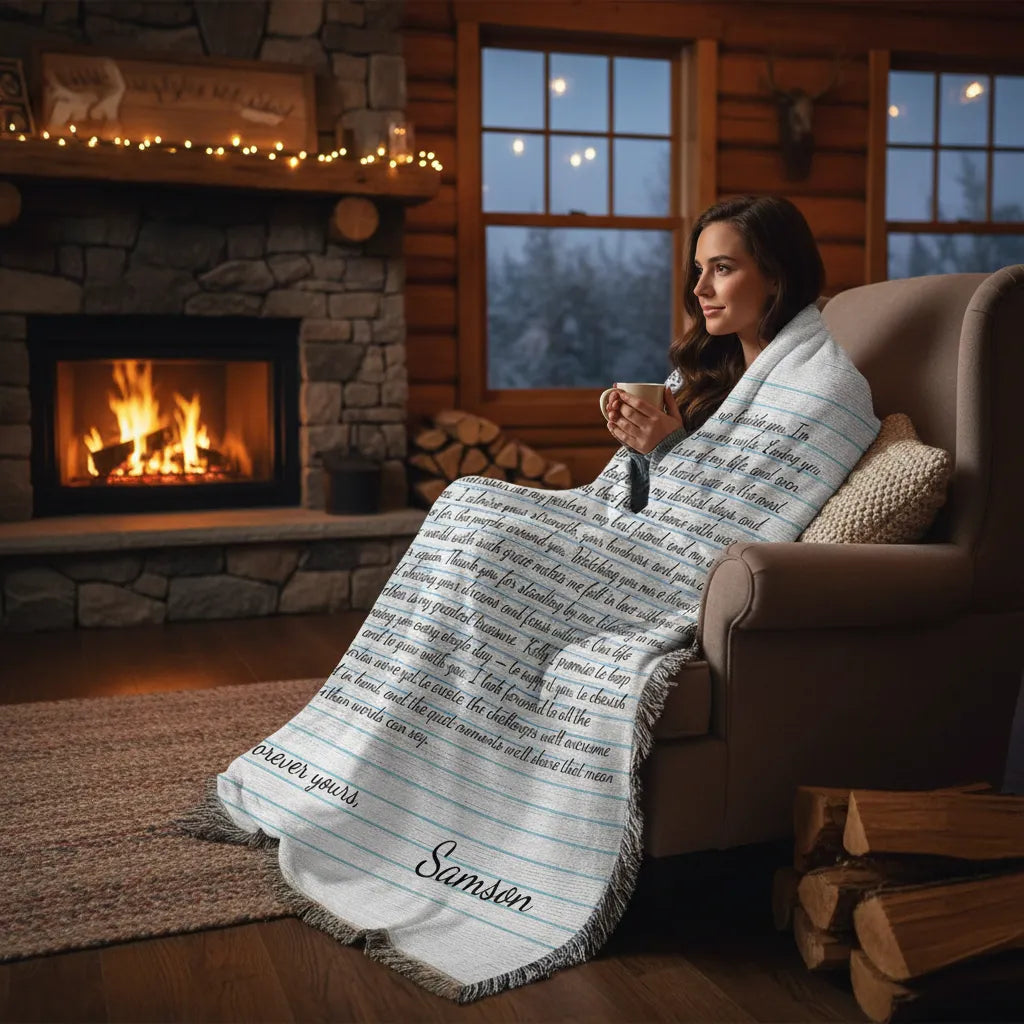 Personalized Love Letter Blanket: Custom Handwriting Woven Heirloom Throw Woven Blanket